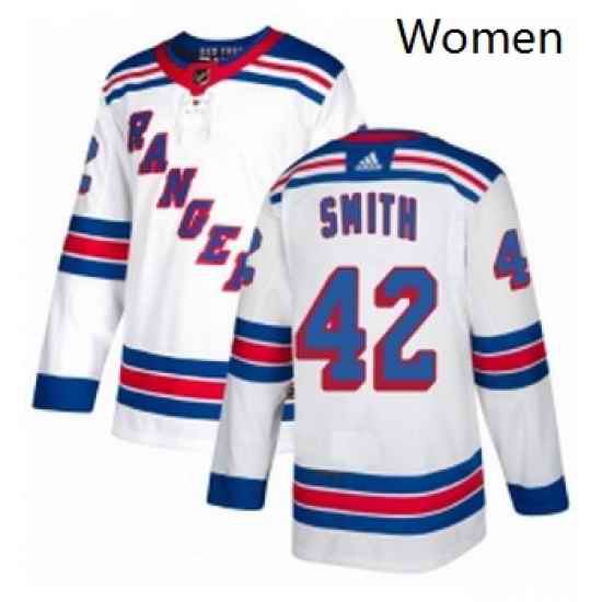 Womens Adidas New York Rangers 42 Brendan Smith Authentic White Away NHL Jersey